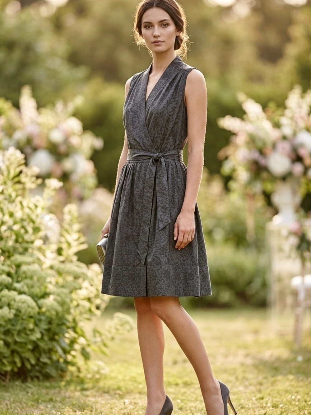 Theory Floral Wrap Midi Silk Dress in Gray 🩶
